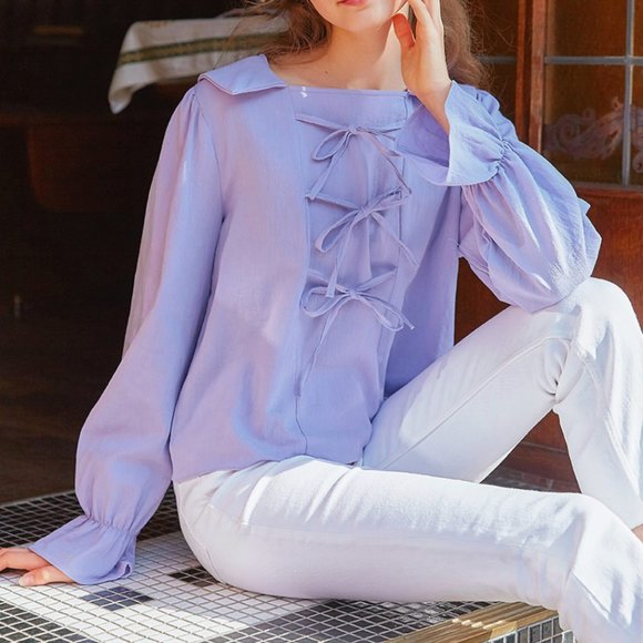 Tops - Three Ribbons Collar Blouse